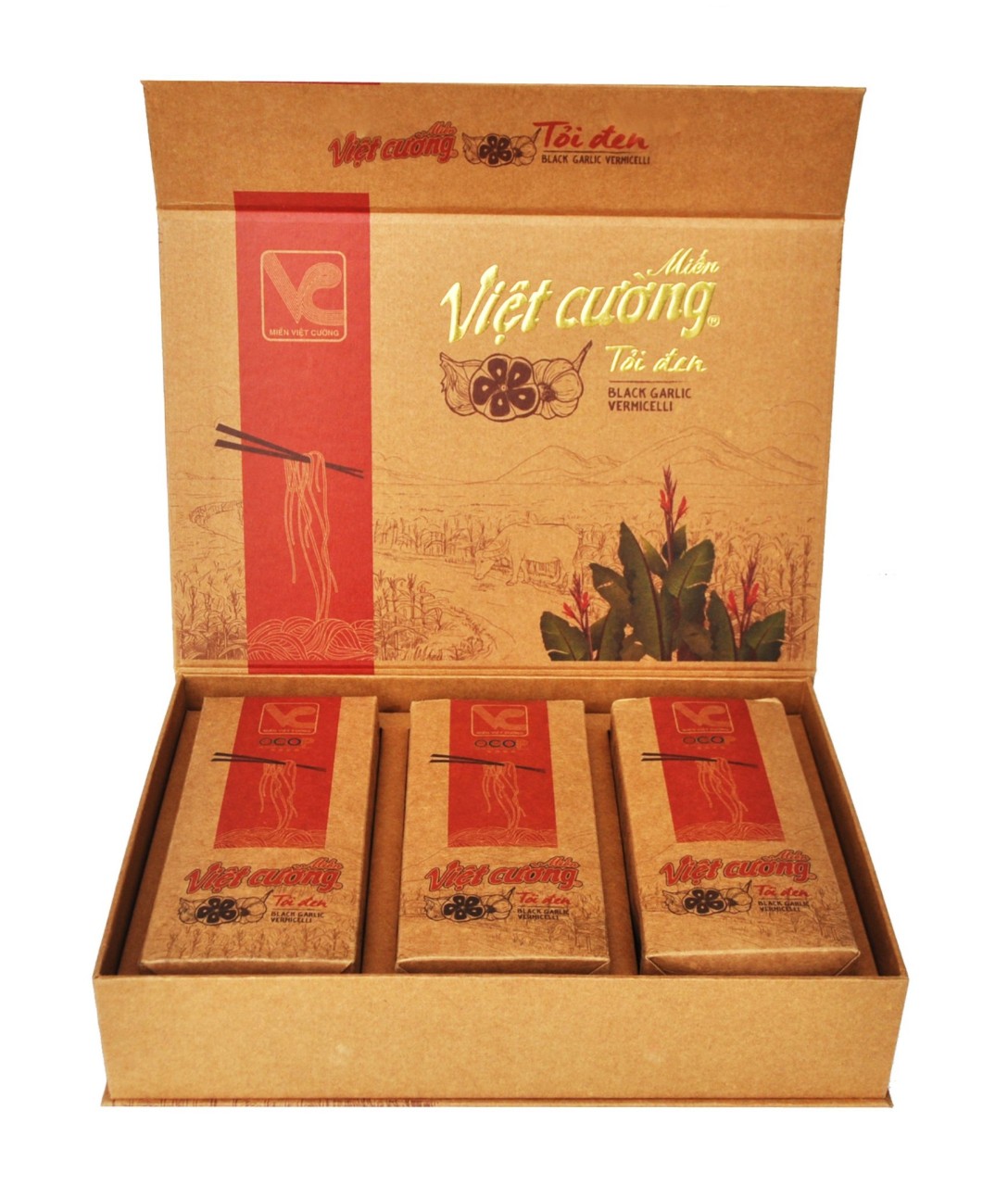 Ảnh của Hộp Quà Tặng Miến Tỏi Đen Việt Cường Cao Cấp OCOP 5 SAO - 3 hộp 200G